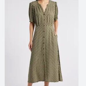 TREASURE & BOND HALOGEN SHORT SLEEVE BUTTON FRONT MIDI DRESS - XS